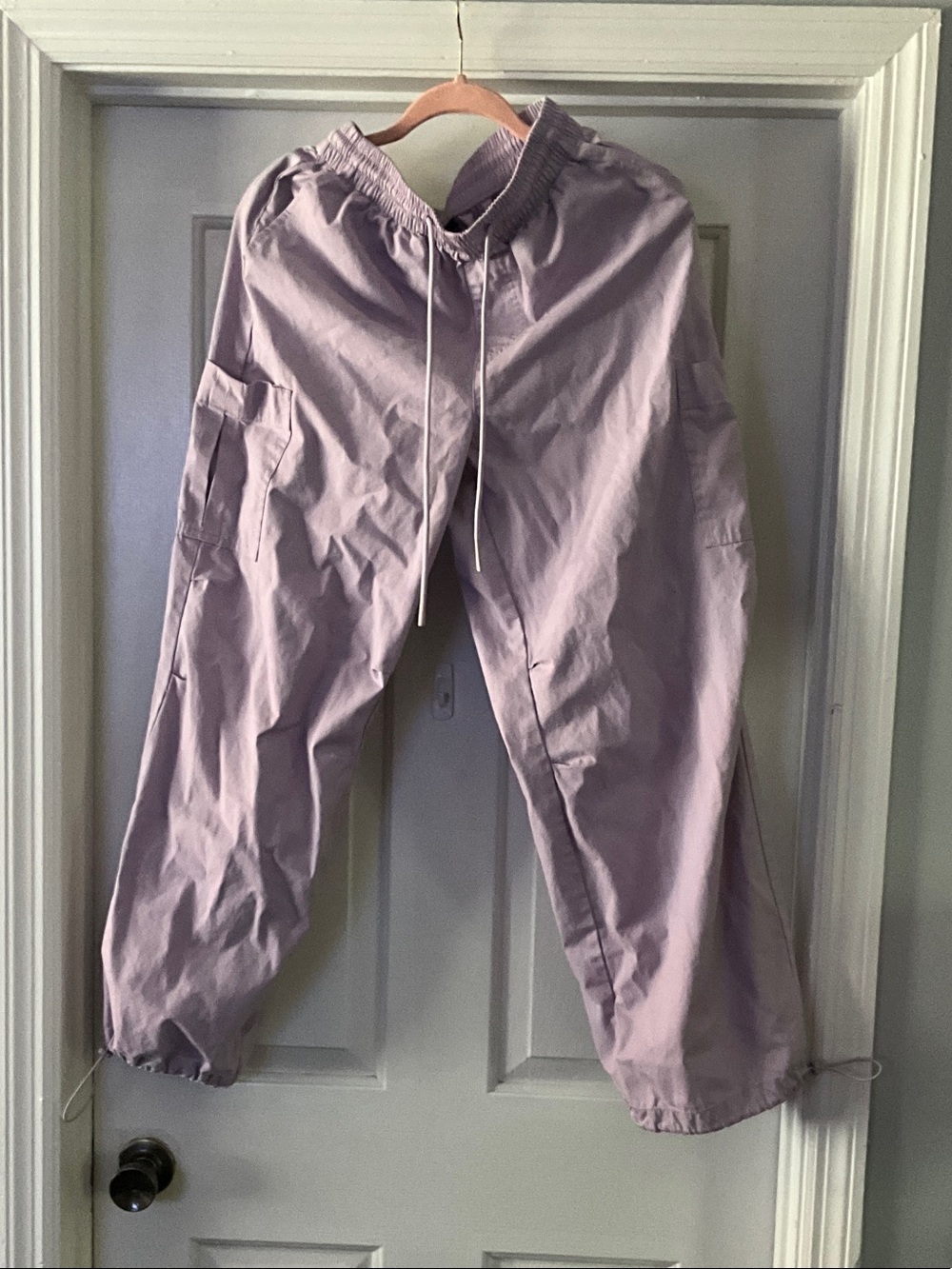Women's Lavender Track Joggers with Drawstring Waist - XS